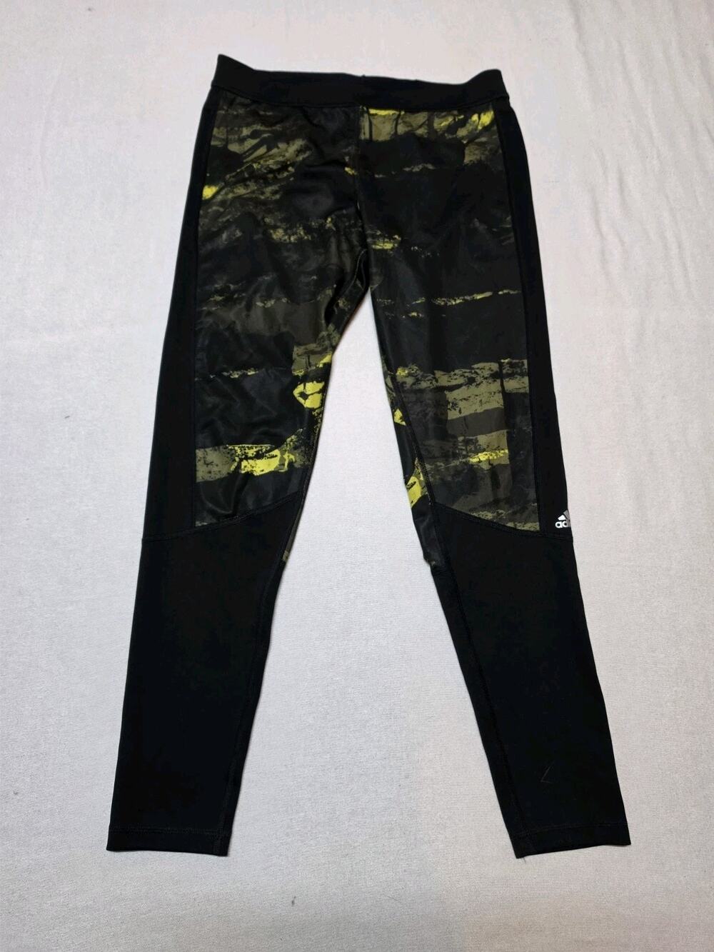 Adidas Women's L Black Yellow Abstract Print Athletic Running Leggings